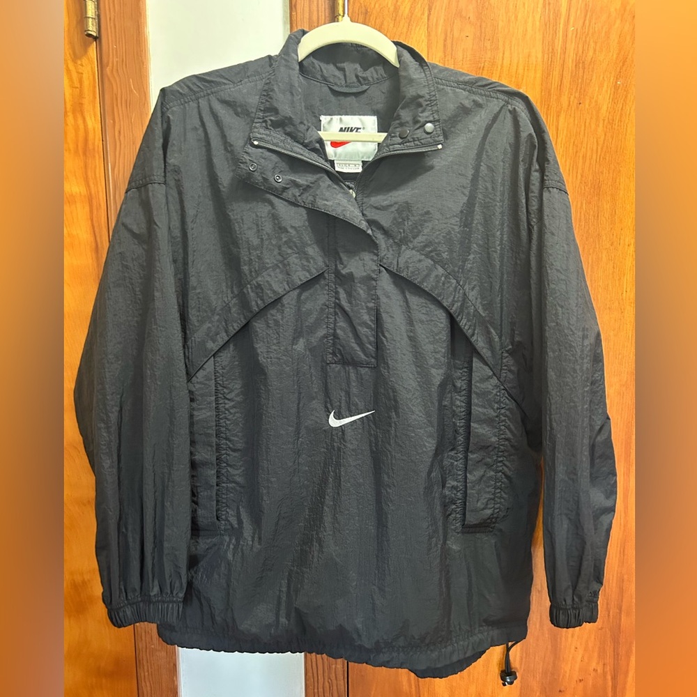 Nike Black Windbreaker Jacket with White Swoosh - Women's Utility Pullover